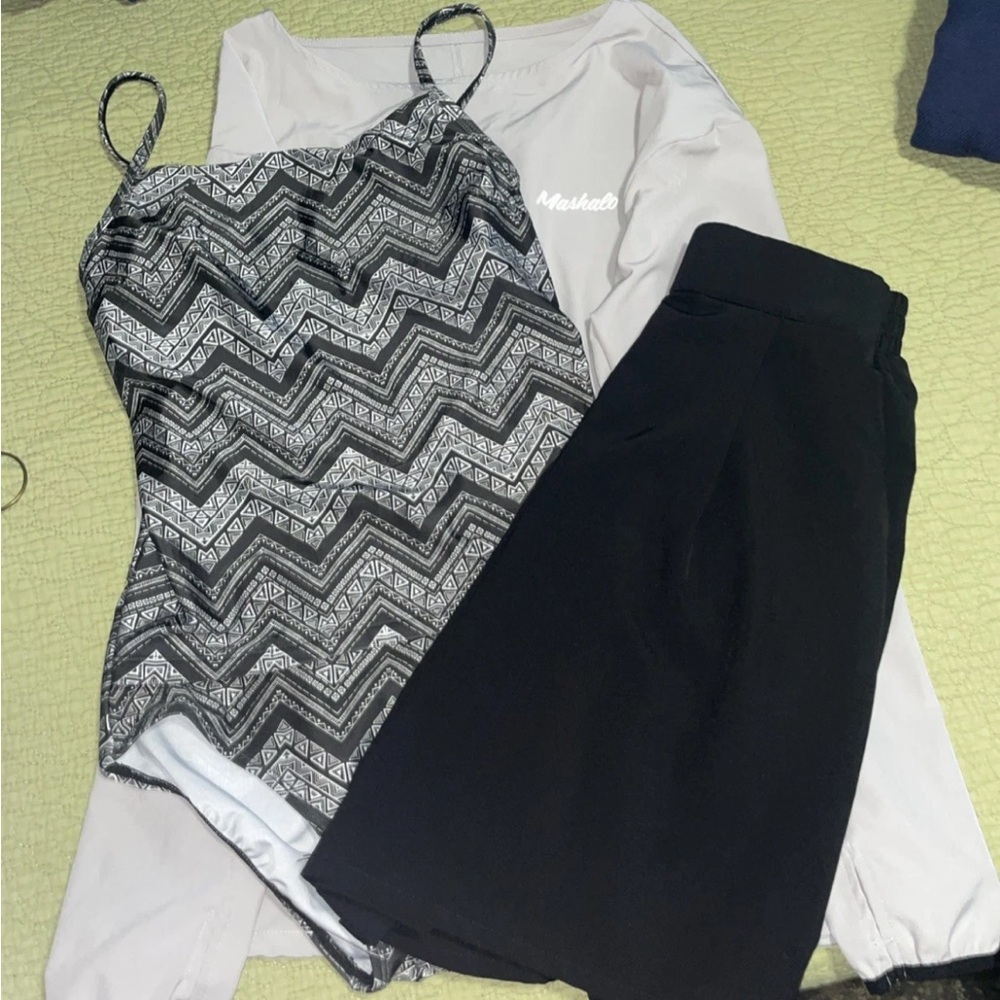 Black and White Patterned Swimsuit from Japan